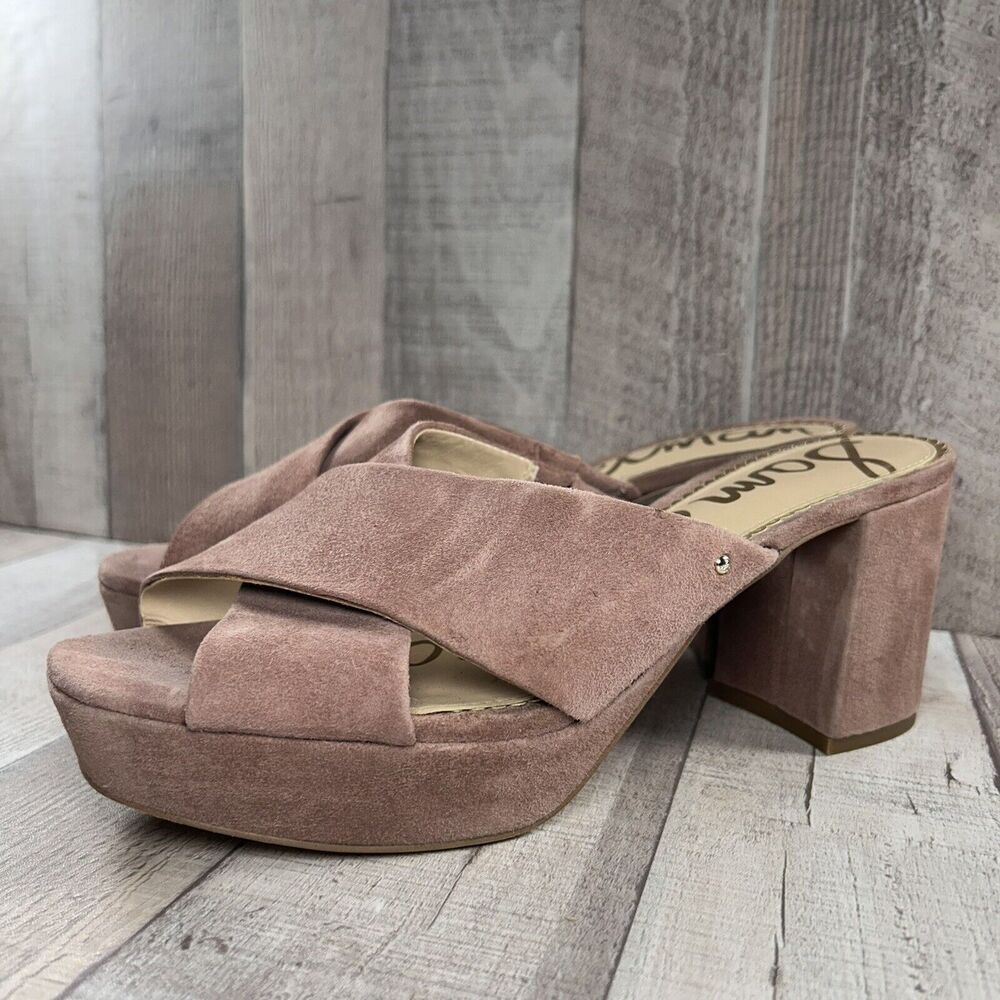 Sam Edelman Jayne Women's 9.5 Platform Block High Heel Sandals Suede Dusty Rose